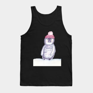 Cute little penguin in a red pompom hat Tank Top